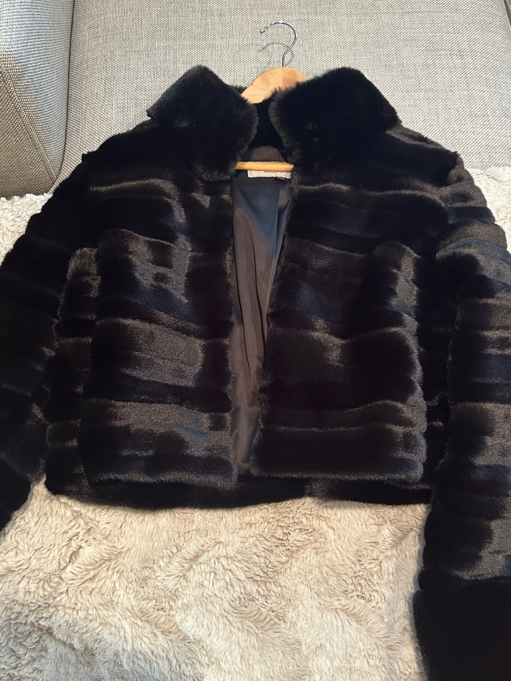 Women's Black Faux Fur Teddy Jacket - Luxe Short Coat